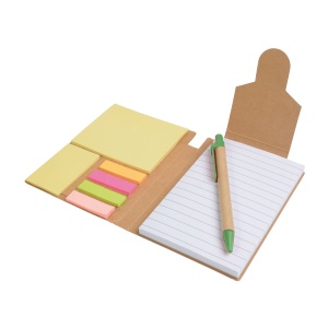ON™ Recycled-paper notepad with cardboard pen and sticky notes