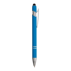 ON™ Rubberized aluminium snap pen with touch screen eraser and metal clip