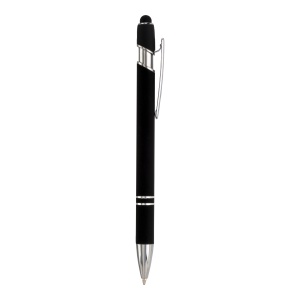 ON™ Rubberized aluminium snap pen with touch screen eraser and metal clip