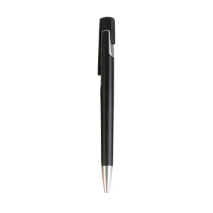 ON™ Plastic snap pen with black barrel and metallic tip and detail