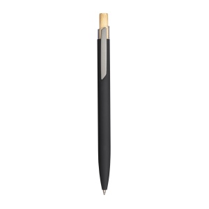ON™ Rubberized recycled aluminum snap pen. Burnished details , bamboo button