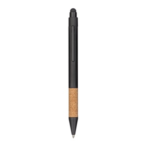 ON™ Recycled aluminium snap pen with cork grip and touchscreen