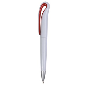 ON™ Plastic snap pen with white barrel and curved clip with coloured inside, jumbo refill