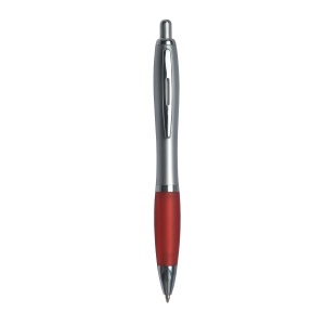 ON™ Plastic snap pen with silver barrel, rubberised coloured grip and metal clip, jumbo refill