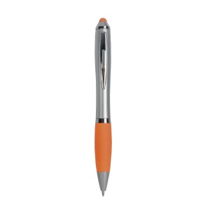 ON™ Plastic twist pen with silver barrel, rubberised coloured grip