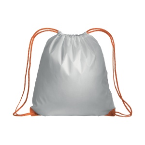 ON™ White 210T polyester backpack with drawstring closure, reinforced corners