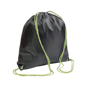 ON™ Black 210T polyester backpack with drawstring closure, reinforced black corners
