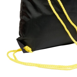 ON™ Black 210T polyester backpack with drawstring closure, reinforced black corners
