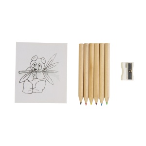ON™ Set of 6 coloured wooden pencils, plastic sharpener and drawing album, in cardboard box