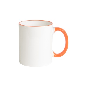 ON™ White grade A ceramic mug with coloured handle and edge, For dishwashers