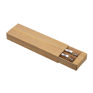ON Set of two bamboo snap-in pens, one with touch screen eraser. Metal clip and black refill
