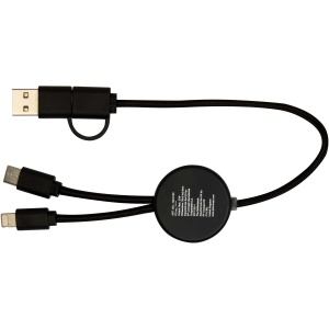 PF™ Chechia 5-in-1 recycled plastic 30 cm data sync and 27W fast charge cable with bamboo details