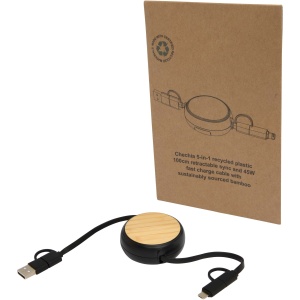 PF™ Chechia 5-in-1 recycled plastic 100 cm retractable data sync and 45W fast charge cable