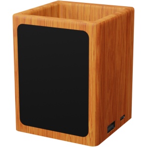 PF™ SCX.design O12 wooden light-up logo pencil holder with dual USB output