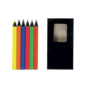 Set of 6 fluo coloured wooden pencils, round shape, in cardboard box - Img 2
