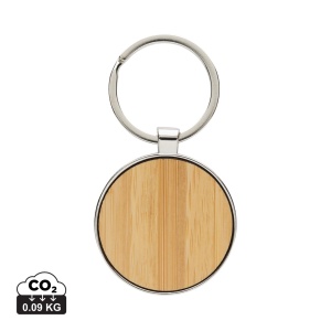 XD™ RCS recycled zinc alloy round keychain with bamboo