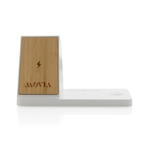 XD Ontario recycled plastic & bamboo 3-in-1 wireless charger