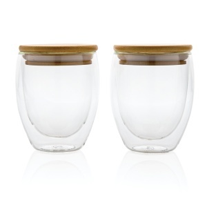 XD Sticlă borosilicată cu perete dublu și capac din bambus, set de 2 buc. 250 ml - Img 3