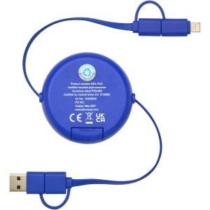 PF Cablu retractabil Alasia 5-în-1, 100 cm, din plastic reciclat și aluminiu, pentru sincronizare de date și încărcare rapidă de 45 W
