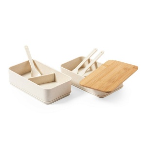 AX™ Cutii pentru prânz 2 buc, 2x500 ml, capac din bambus, tacâmuri - Img 2