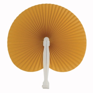 Coloured paper hand fan with white plastic handle, 26 cm long, 24 cm diameter when open - Img 8