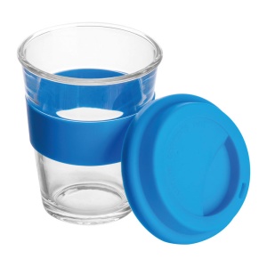 Easy™ Cană din sticlă cu manșon și capac din silicon.