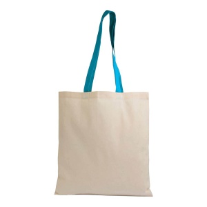 Geantă de cumpărături din bumbac natural 135 g/m2 cu mânere lungi colorate - Img 2