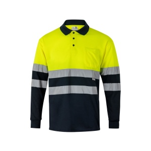 hi!™ VL VULCAN Tricou polo bicolor cu ochi de pasăre (160g/m²) cu mâneci lungi, din poliester (100%)