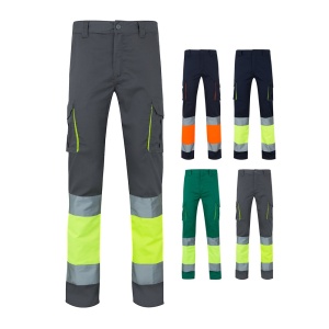 HI VL ZEUS. Pantaloni elastici cu două tonuri, cu buzunare multiple (240g/m²), din bumbac (46%), EME (38%) și poliester (16%)