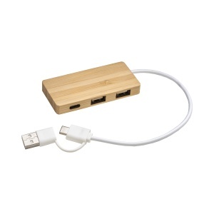 Hub USB Bamboo cu 2 porturi USB A și 1 port de tip C, cablu USB A și USB C integrat - Img 3