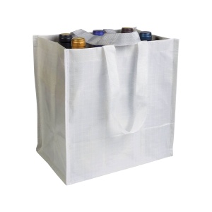 Laminated 120 g/m2 PP bottle shopping bag (6 bottles), short ribbon handles - Img 1
