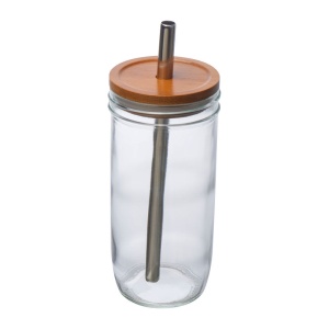 MC Glass mug with bamboo lid and straw, 650 ml
