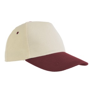 Natural cotton 5-panel cap with coloured visor and adjustable velcro strap - Img 1