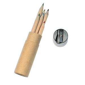 ON™ 6 wooden colouring pencils with hexagonal cross-sections in a cylindrical cardboard tube