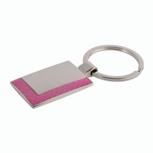 ON™ Rectangular metal key ring with shimmering colour detail on one side in a black box