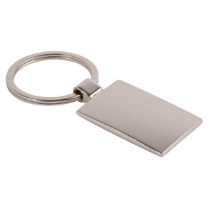 ON™ Rectangular metal key ring with shimmering colour detail on one side in a black box