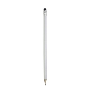 ON™ White wooden pencil with graphite lead, cylindrical cross-section and coloured rubber