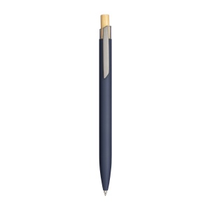 ON™ Rubberized recycled aluminum snap pen. Burnished details , bamboo button