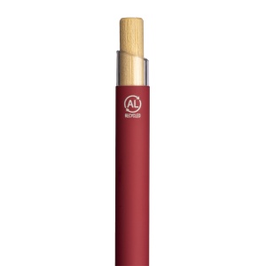 ON™ Rubberized recycled aluminum snap pen. Burnished details , bamboo button