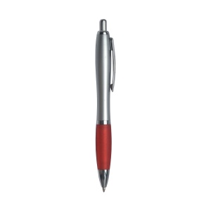 ON™ Plastic snap pen with silver barrel, rubberised coloured grip and metal clip, jumbo refill