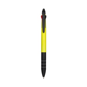 ON™ Plastic snap pen with 3 refills in blue, black and red, and touchscreen rubber tip