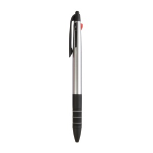 ON™ Plastic snap pen with 3 refills in blue, black and red, and touchscreen rubber tip