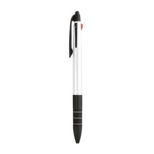 ON™ Plastic snap pen with 3 refills in blue, black and red, and touchscreen rubber tip
