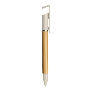 ON™ Bamboo and wheat straw twist pen with mobile phone stand