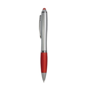 ON™ Plastic twist pen with silver barrel, rubberised coloured grip