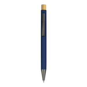 ON™ Rubberized metal snap pen with burnished details and bamboo button