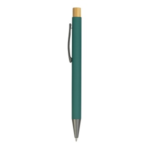 ON™ Rubberized metal snap pen with burnished details and bamboo button