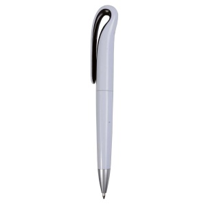 ON™ Plastic snap pen with white barrel and curved clip with coloured inside, jumbo refill