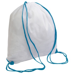 ON™ White 210T polyester backpack with drawstring closure, reinforced corners