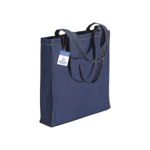 ON Geantă de cumpărături din bumbac reciclat, 180 g/m2, denim, cu mânere lungi și clin